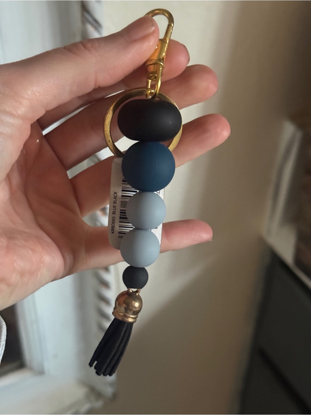 New Silicone Bead Keychain with Tassel - Blue & Black purse bag charm